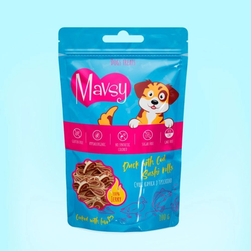 MAVSY Duck and Cod Sushi Rolls for dogs - Суші роли качка з тріскою для собак, 100г